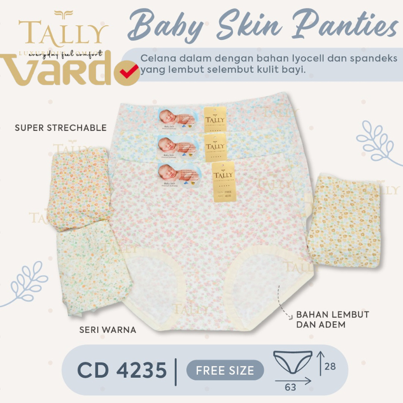 (3 Pcs) Tally Celana Dalam Wanita Lembut CD Wanita Baby Skin Motif Bunga Tally 4235 Freesize Besar