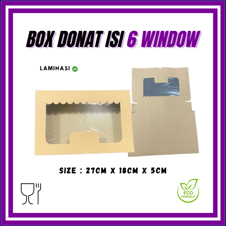 GUDANG LAKBAN box donat window Lembaran 27 cm x 18 cm x 5 cm donat isi 6 / 9 - 12 donat mini