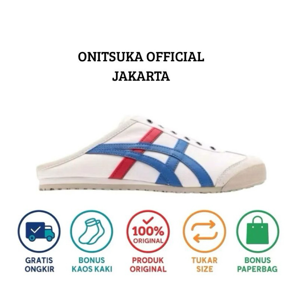 onitsuka tiger ORIGINAL sabot white blue red // free paperbag & kaos kaki