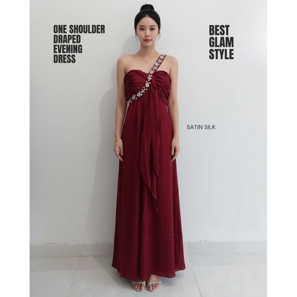 Evening Dress Satin Silk One Shoulder | Dress Pesta Panjang Elegan | Dress Formal Premium