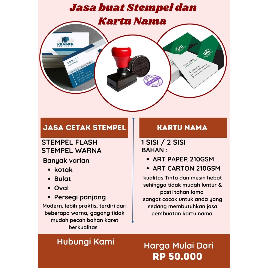 Jasa Pembuatan Stempel dan Kartu Nama Desain Bebas Cetak Cepat