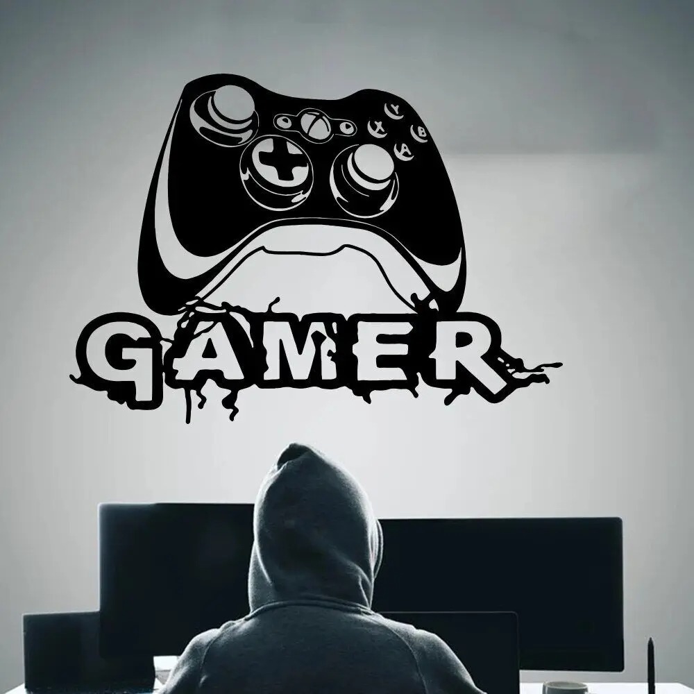 Stiker Dinding Joystick Video Game Grafiti Besar untuk Ruang Bermain, Zona Permainan, Stiker Dinding