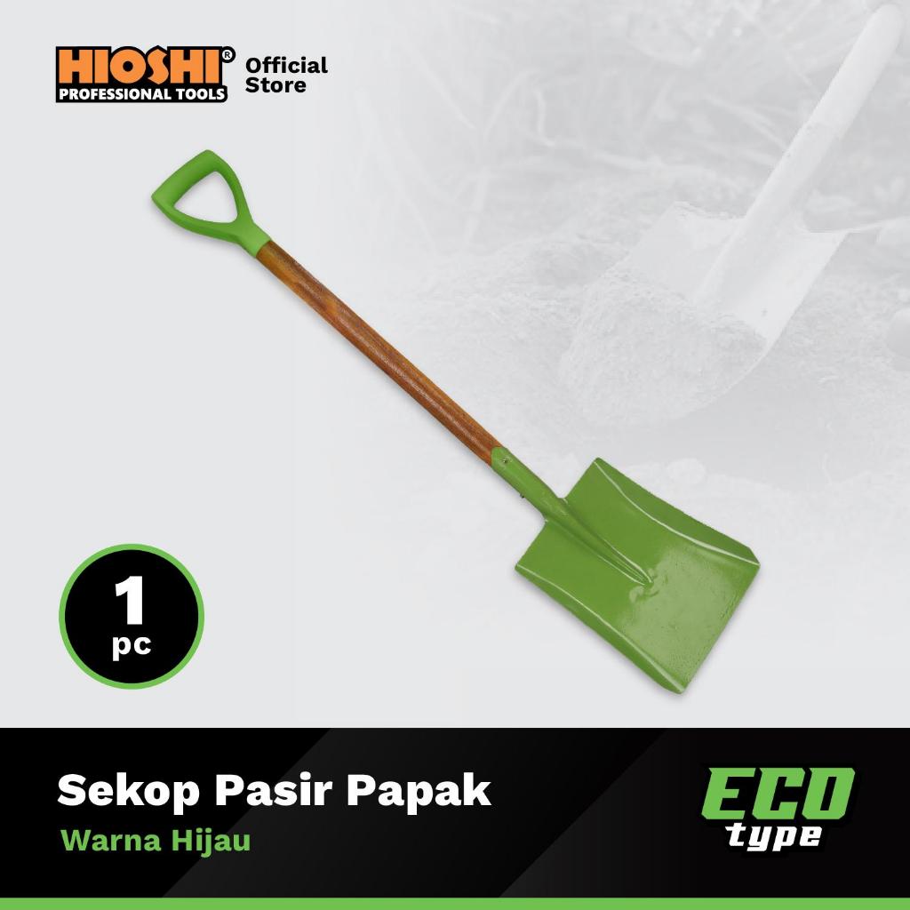 HIOSHI Sekop Pasir / Tanah Gagang Kayu Hijau