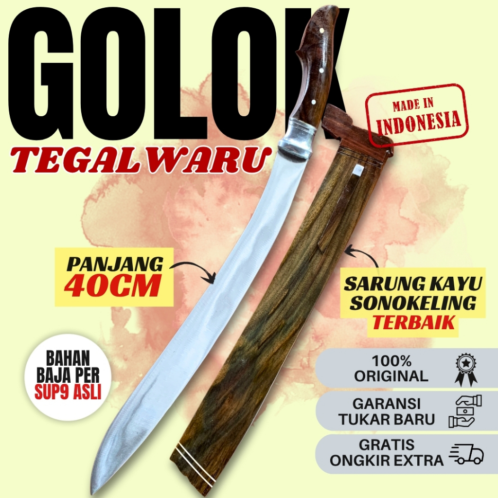Golok Tegal Waru Full Baja Asli Kuat & Tajam – Alat Potong Kayu, Bambu, dan Serbaguna