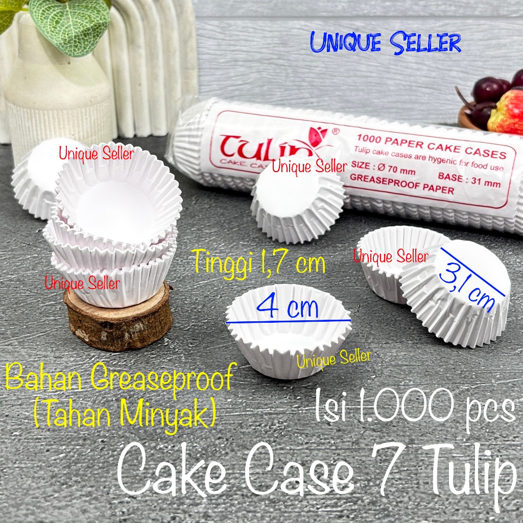 [Isi1000] Cake Case 7 PUTIH TULIP Anti Minyak Greaseproof Paper Kertas Alas Pie Susu Mochi Kue Pia