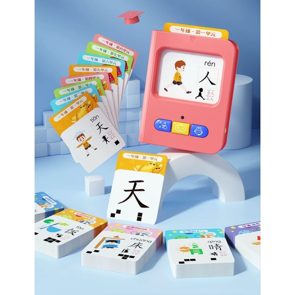 Flashcard Reader Machine Penganalan Huruf Mandarin Isi 500 Huruf Buku Impor