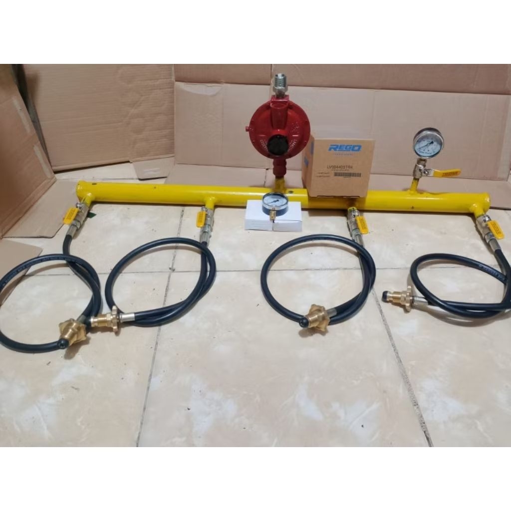 instalasi header 4tabung gas 50kg drat 1/2"+Rego 4403Tr4