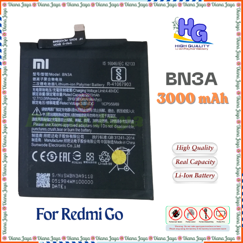 Baterai Xiaomi Redmi Go / M1903C3GG, M1903C3GH, M1903C3GI / BN3A ORI HG