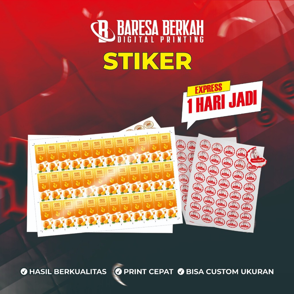 Cetak Stiker A3+ Vinyl/Cromo/HVS/Transparan/Metalic Glossy/Doff Free Cutting Kiss Cut