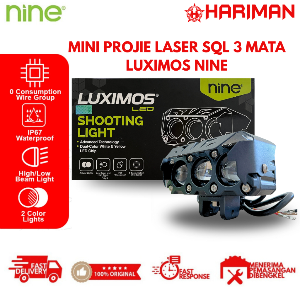 Lampu LED Proyektor Mini 3 Mata untuk Mobil Motor Hi Low Beam 2 Warna Putih Kuning 60W-90W