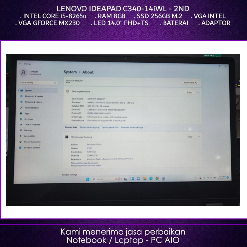 Laptop Notebook LENOVO Ideapad C340-14iWL Core i5 Gen8 DUAL VGA Intel & GForce MX230 FHD Touchscreen