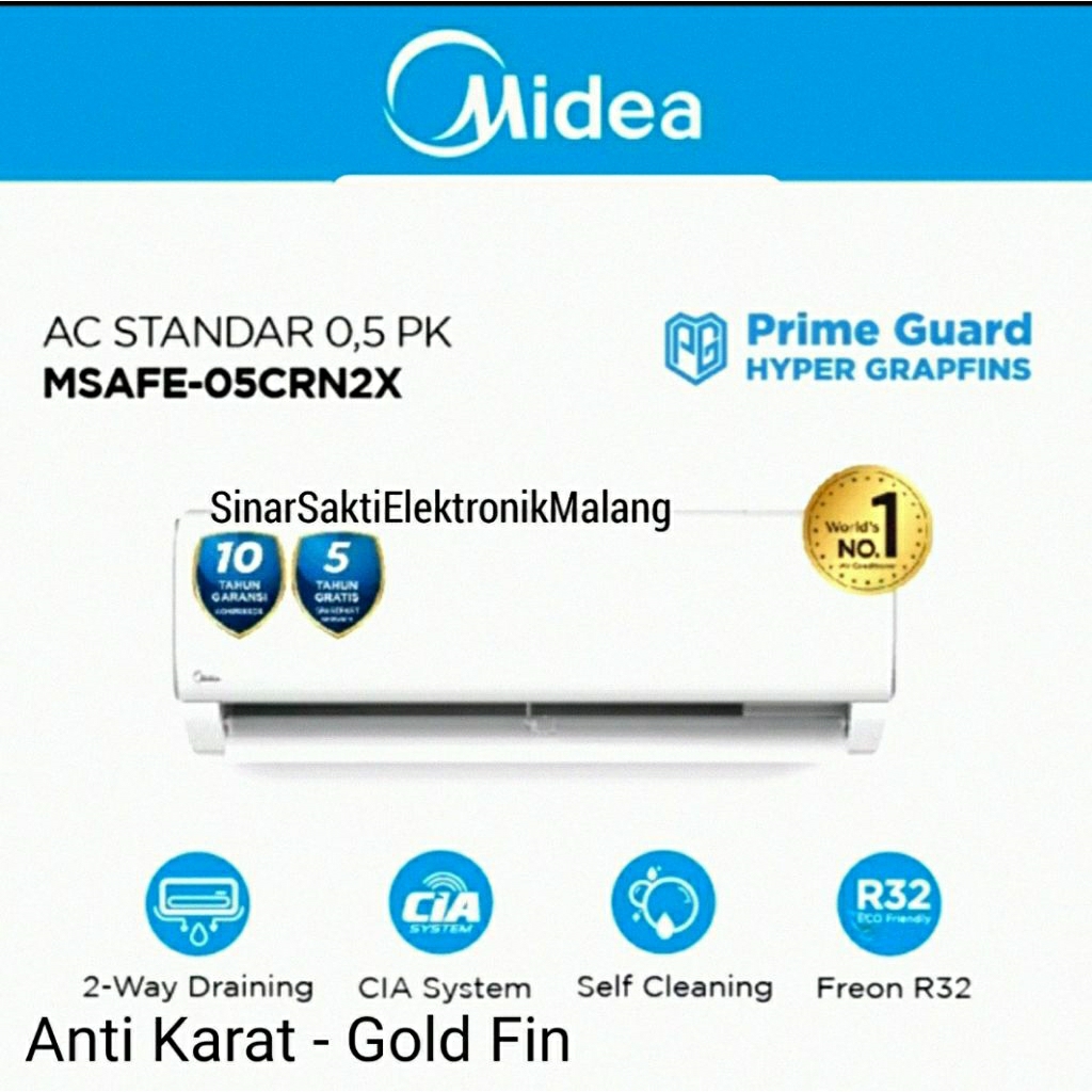Midea AC 1/2 PK 0.5 PK Standart Low Watt Split Pendingin Udara Ruangan Malang Garansi Resmi
