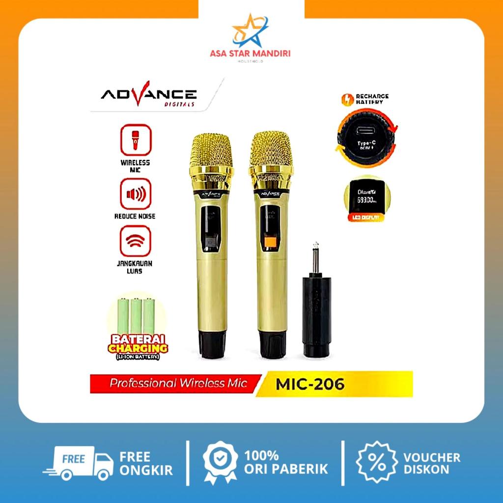 Advance Microphone Wireless MIC-206/Mic Double Wireless Gold/Mik Karaoke 2 pcs Free Cover Mic