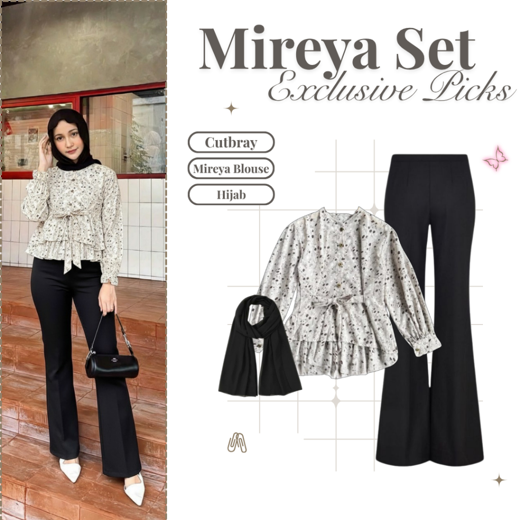 One set Wanita Kekinian Hijab || Blouse Korean Style + Celana Cutbray Fit + Hijab Pasmina || Ootd Ko