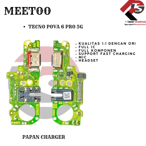 Papan Pcb Konektor Charger Tecno Pova 6 pro 5G Headset Mic Original Meetoo