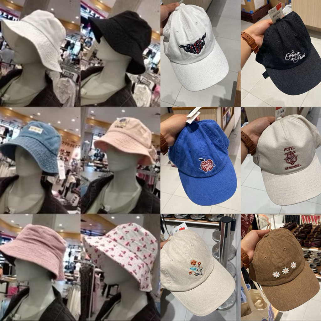 Ready jastip jasa titip bianca bucket hat vintage flower daisy blue biru denim lilac ungu white puti