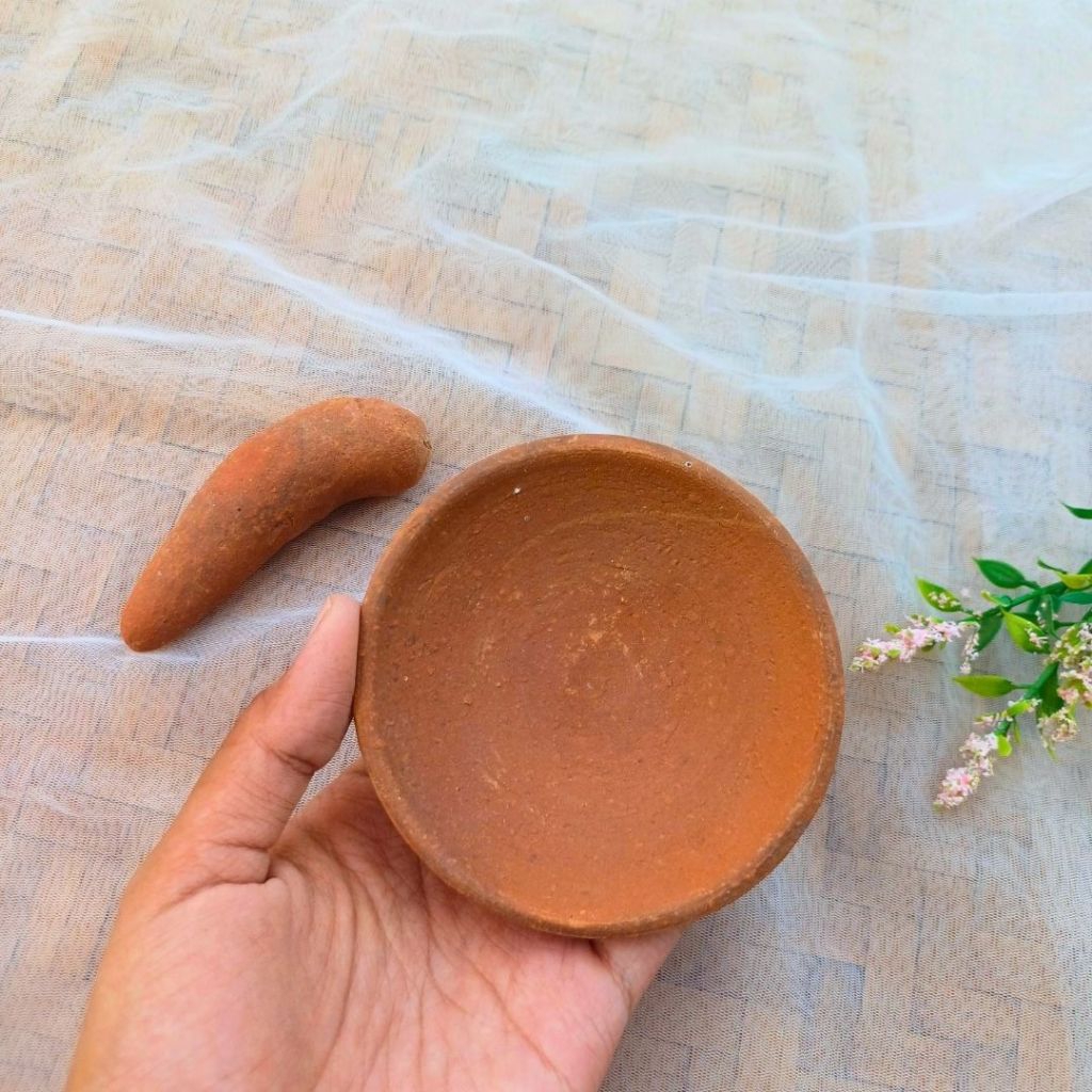 Cobek Mini Bonus Ulekan / Cobek Mainan / Mainan Tradisional / Mainan Tanah Liat