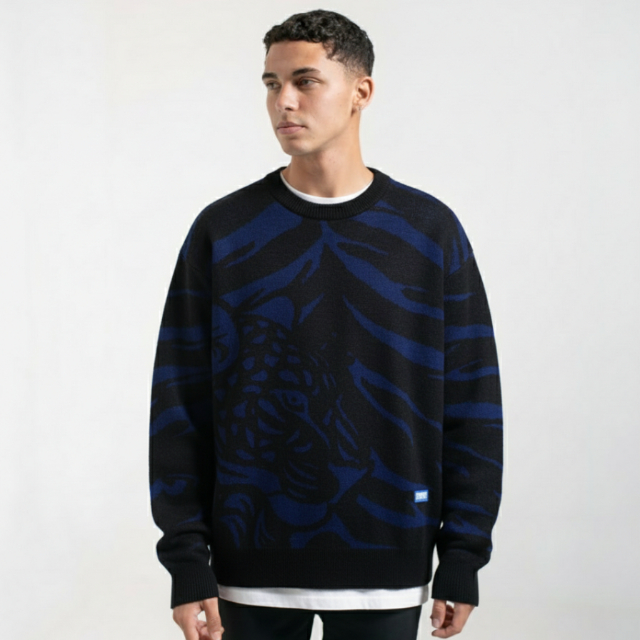 JEEN | Leopard Black Knitwear Sweater Knit Crewneck Pria Wanita