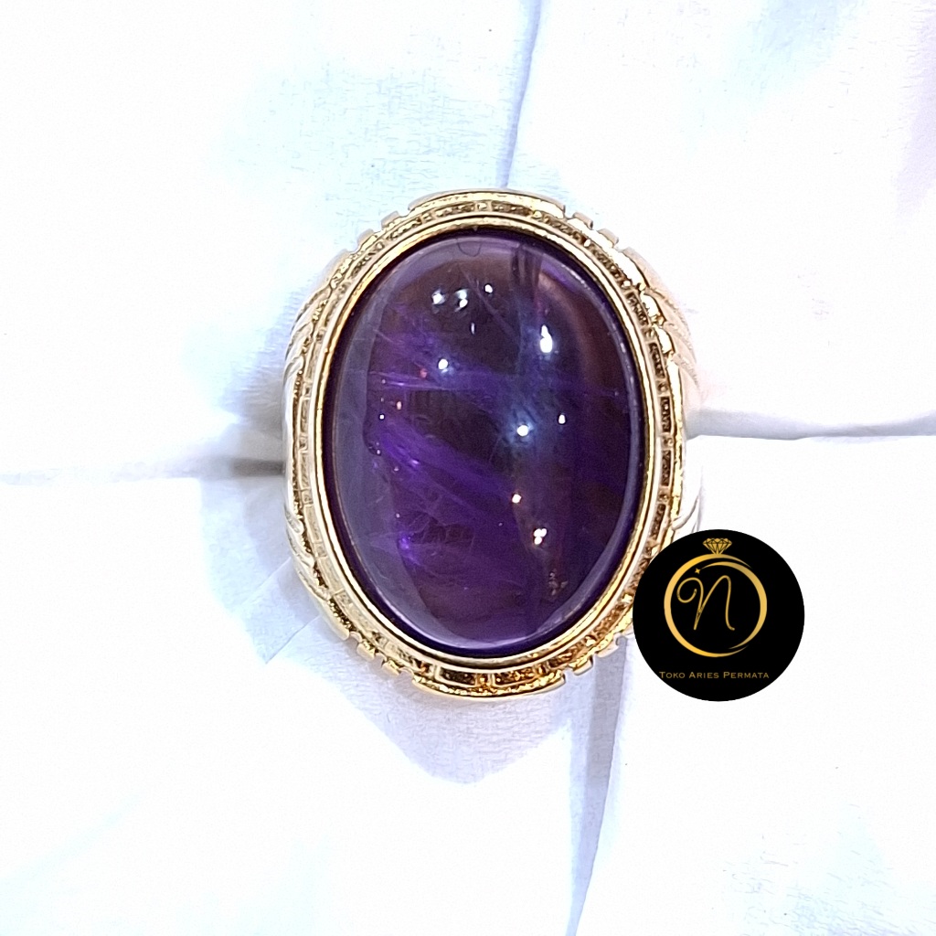 Cincin Batu Permata Kecubung Brazil Serat Es Super Premium dan Super Mewah Dim 15x20