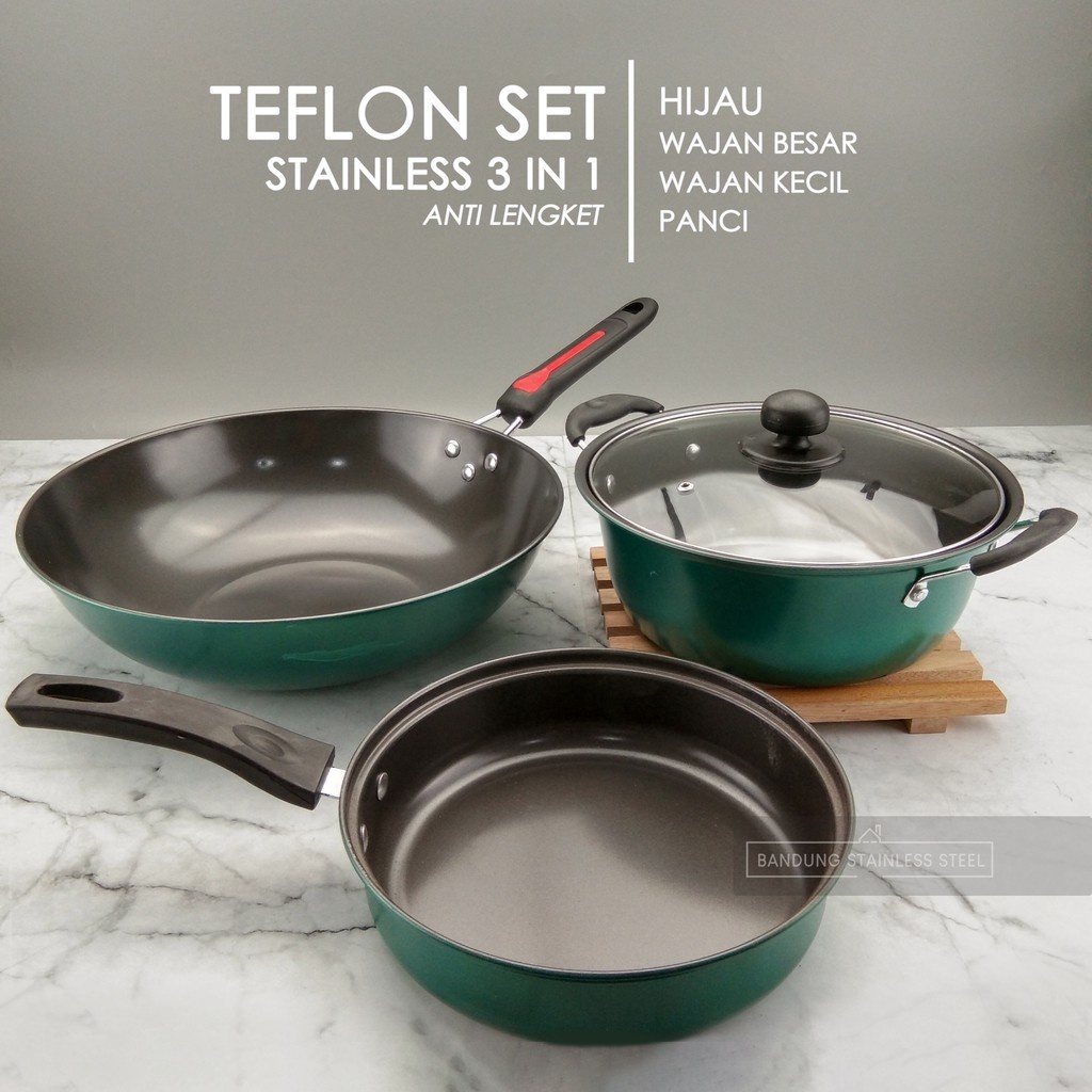Panci Wajan Teflon Set QME Panci Teflon Penggorengan Set 3 Pcs Pans Pots Antilengket Peralatan Masak