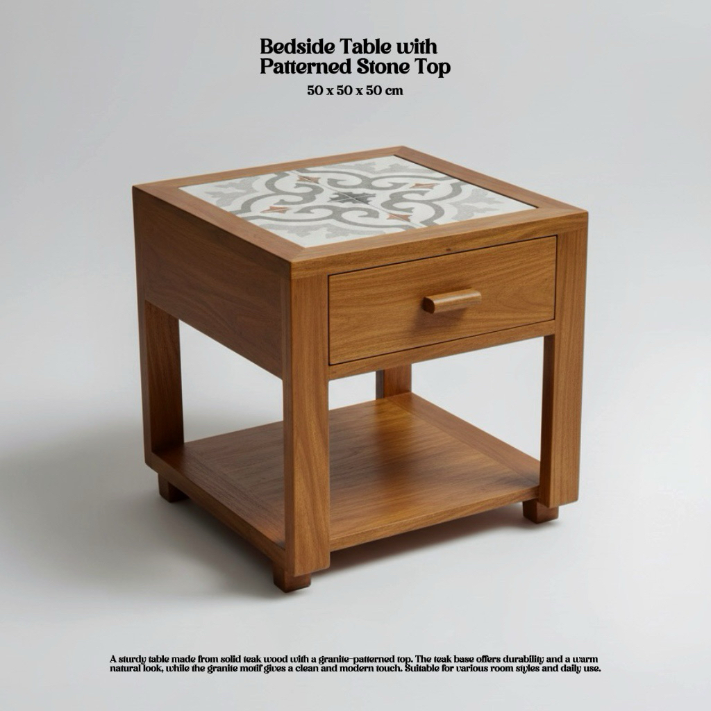 Bedside Table Nakas Kayu Jati w/ Granit Motif