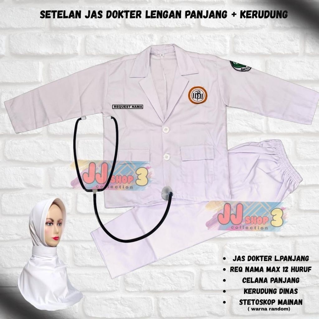 SETELAN JAS DOKTER ANAK + KERUDUNG SETEALN JAS DOKTER ANAK  CEWEK SETELAN JAS DOKTER ANAK HIJAB