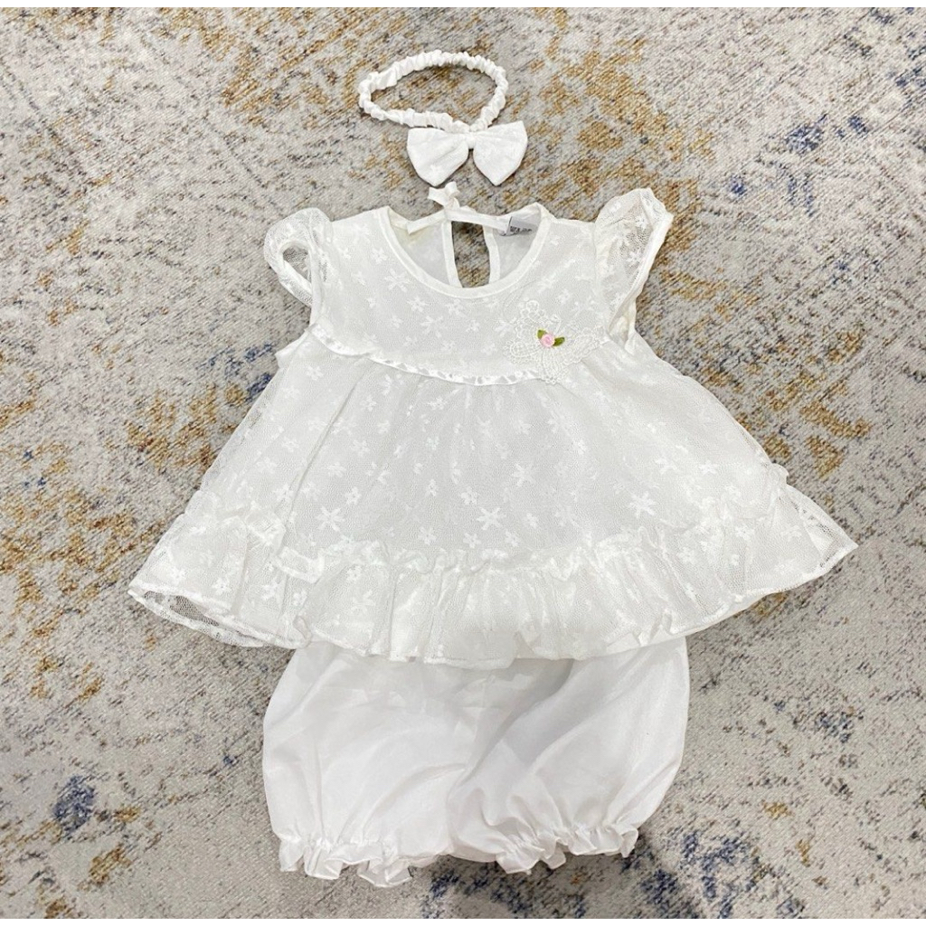 SET DRESS BAYI AQIQAH NEWBORN PUTIH