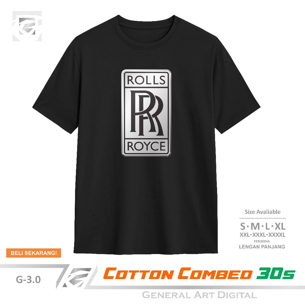 Baju Kaos Logo Rolls Royce T-Shirt Pria Wanita kaos Otomotif Premium 100% Katun