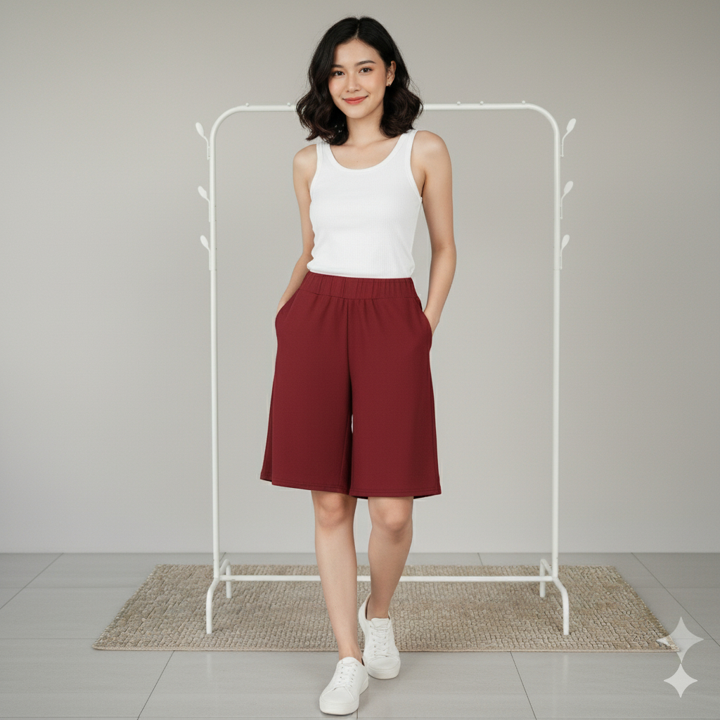 CELANA KULOT PENDEK WANITA DEWASA 7/8 UKURAN SETANDAR DAN JUMBO//KAIN WAFLLE CREPE