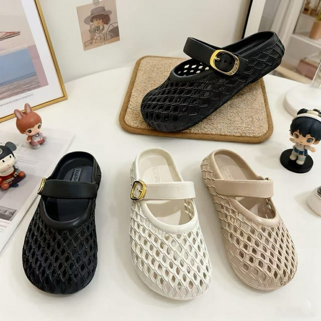Sendal slop wanita terbaru jaring semua warna