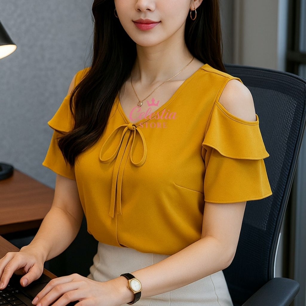 Blouse Wanita Model Korea bahu bolong– Fashion Elegan & Trendy Ala K-Style