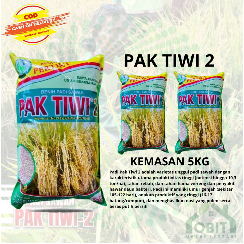 Benih Pertiwi - Benih Padi Pak Tiwi 2 (5 Kg) ORIGINAL KEMASAN PABRIK