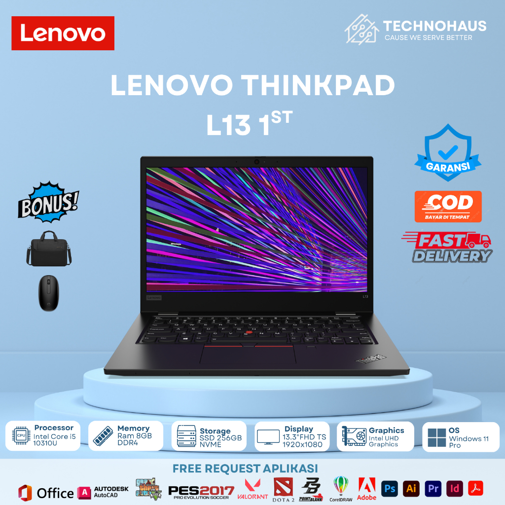 LAPTOP LENOVO THINKPAD L13 G1 I5 GEN 10 RAM 8GB SSD 256GB TOUCHSCREEN BERGARANSI