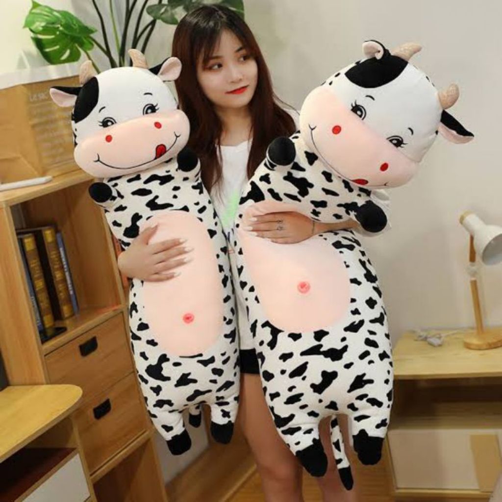 Boneka Guling Sapi Bahan Plush Import Guling Boneka Sapi Lembut Halus