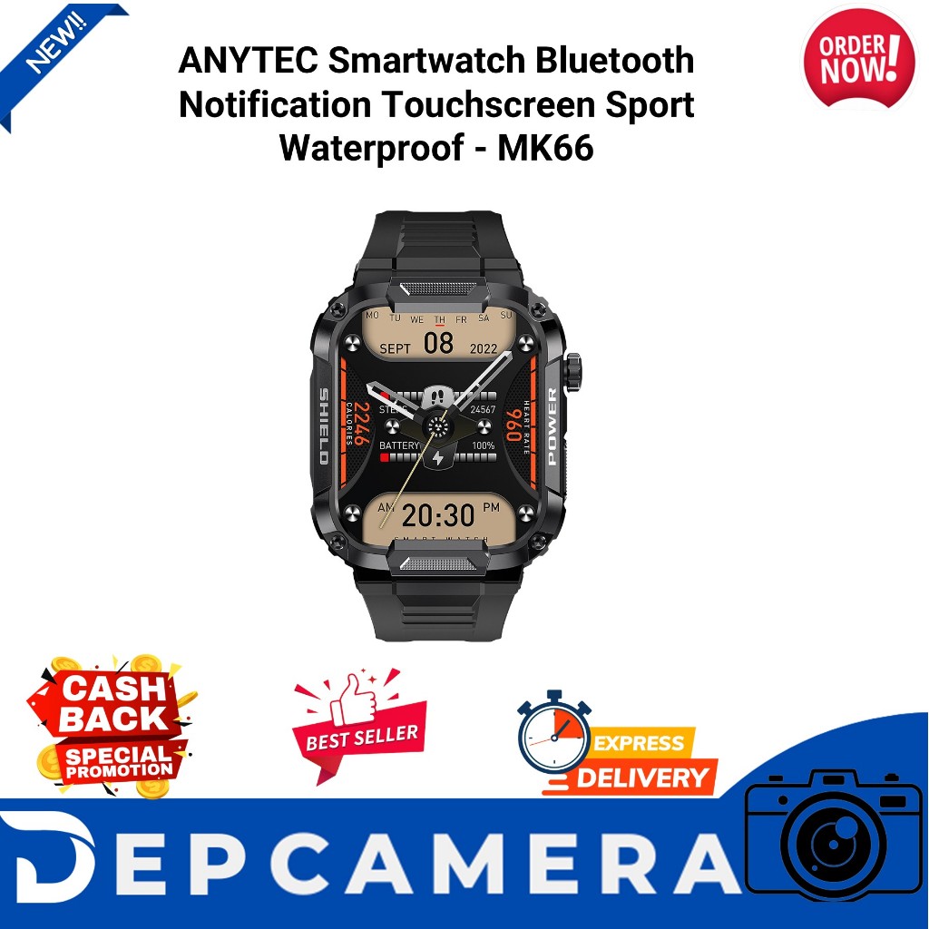 ANYTEC Smartwatch Bluetooth Notification Touchscreen Sport Waterproof - MK66