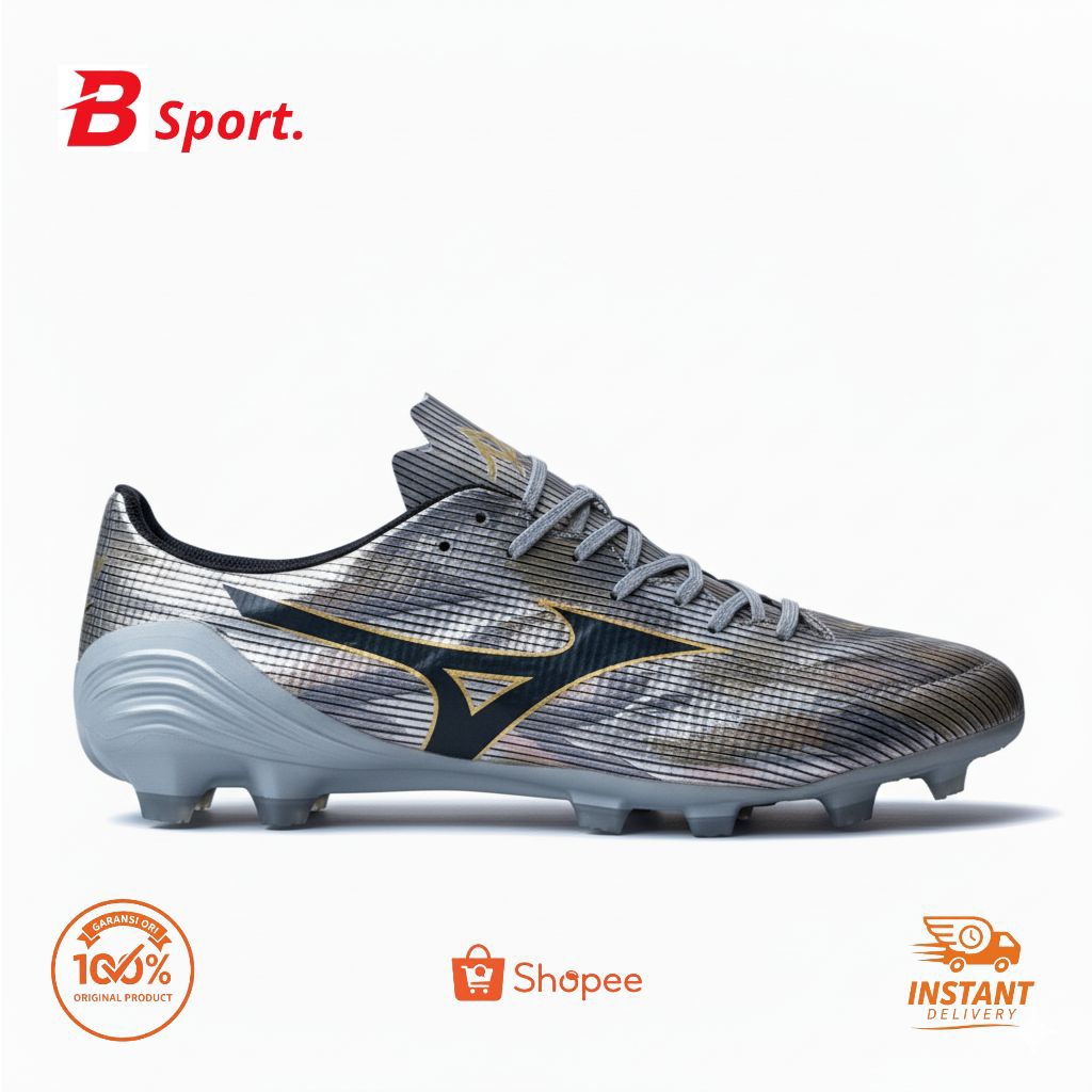 SEPATU BOLA MIZUNO ALPHA II GALAXY SILVER GOLD BLACK FG — RINGAN, CEPAT | ORIGINAL 100% IMPORT