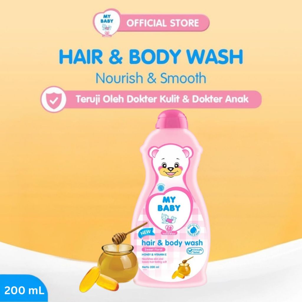 MY BABY Hair & Body Wash Sweet Floral -  Kemasan Botol 200mL - PINK