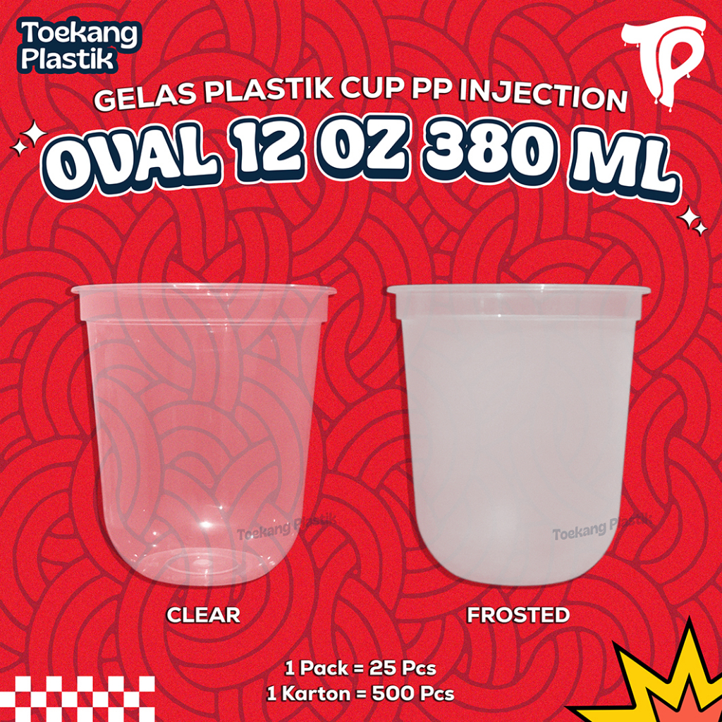 Gelas Plastik Cup PP Injection Oval 12oz 380ml ( CLEAR & FROSTED ) - CUP ONLY
