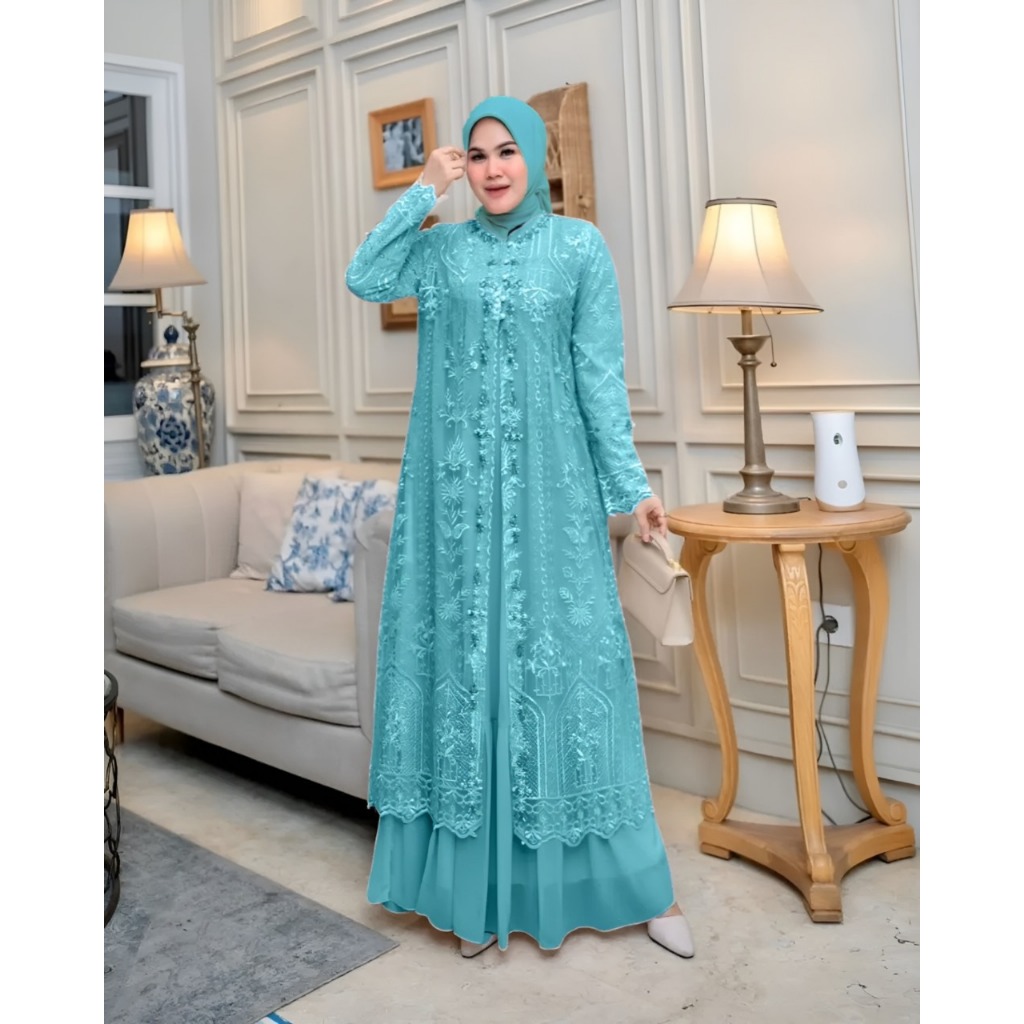 Safira Dress Outer Brokat Mewah Gamis Lebaran Pesta Kondangan Wanita Remaja Dewasa Muslim Terbaru 20