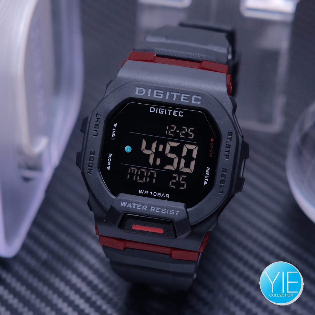 Jam Tangan Pria Original Anti Air Digital Digitec DG 5169 Hitam Merah Tali Karet