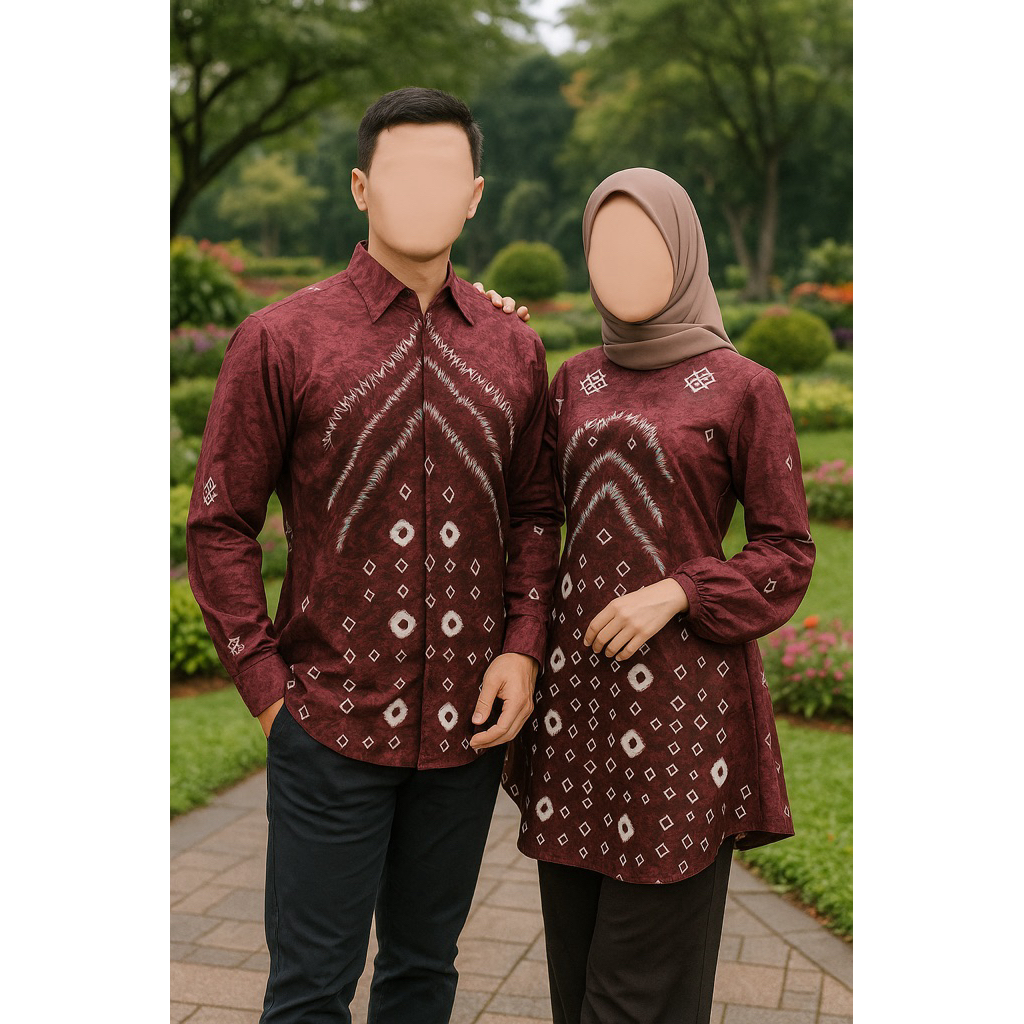 Couple Tunik & Kemeja Aluna Jumputan Palembang | Bahan Valvet Printing