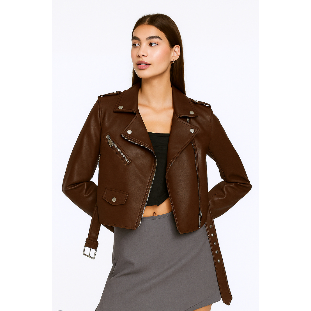 Hot Sale Jaket Semi Kulit Wanita Cewe Untuk Motor Turing Model Seksi Korea Crop Murah