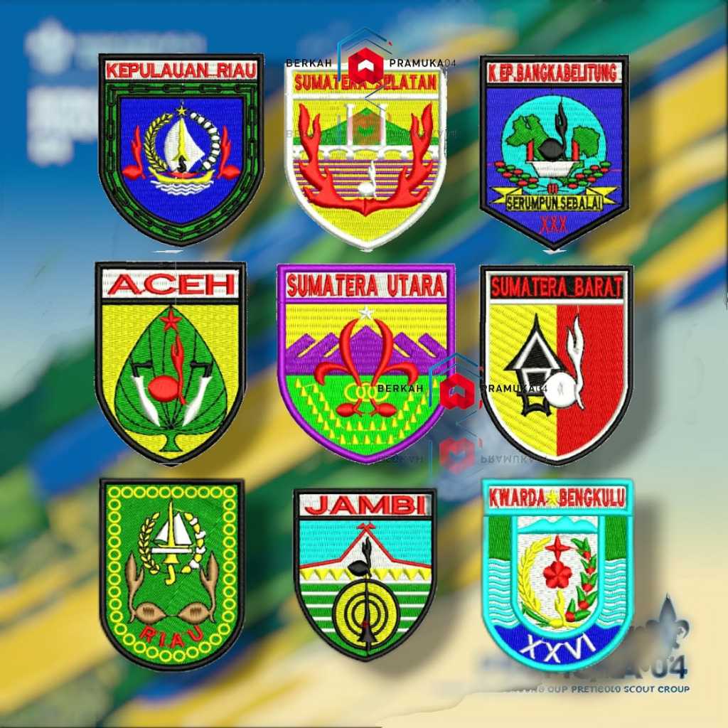 Badge Bordir Kwarda Pramuka Provinsi Aceh, Kepulauan Riau, Bangka Belitung, Bengkulu, Sumatera Selat