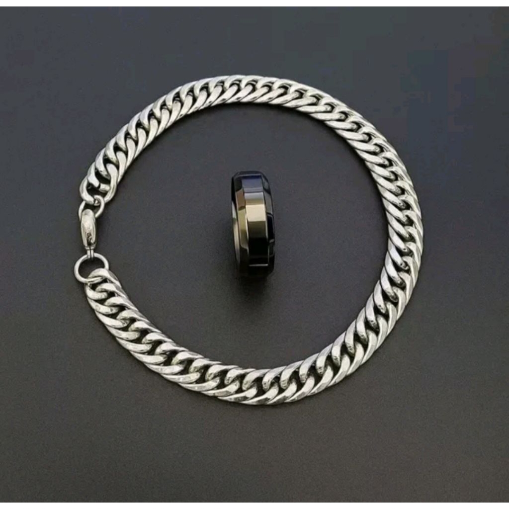 original mk-satu paket gelang rantai titanium dan cincin model punk pria dan wanita