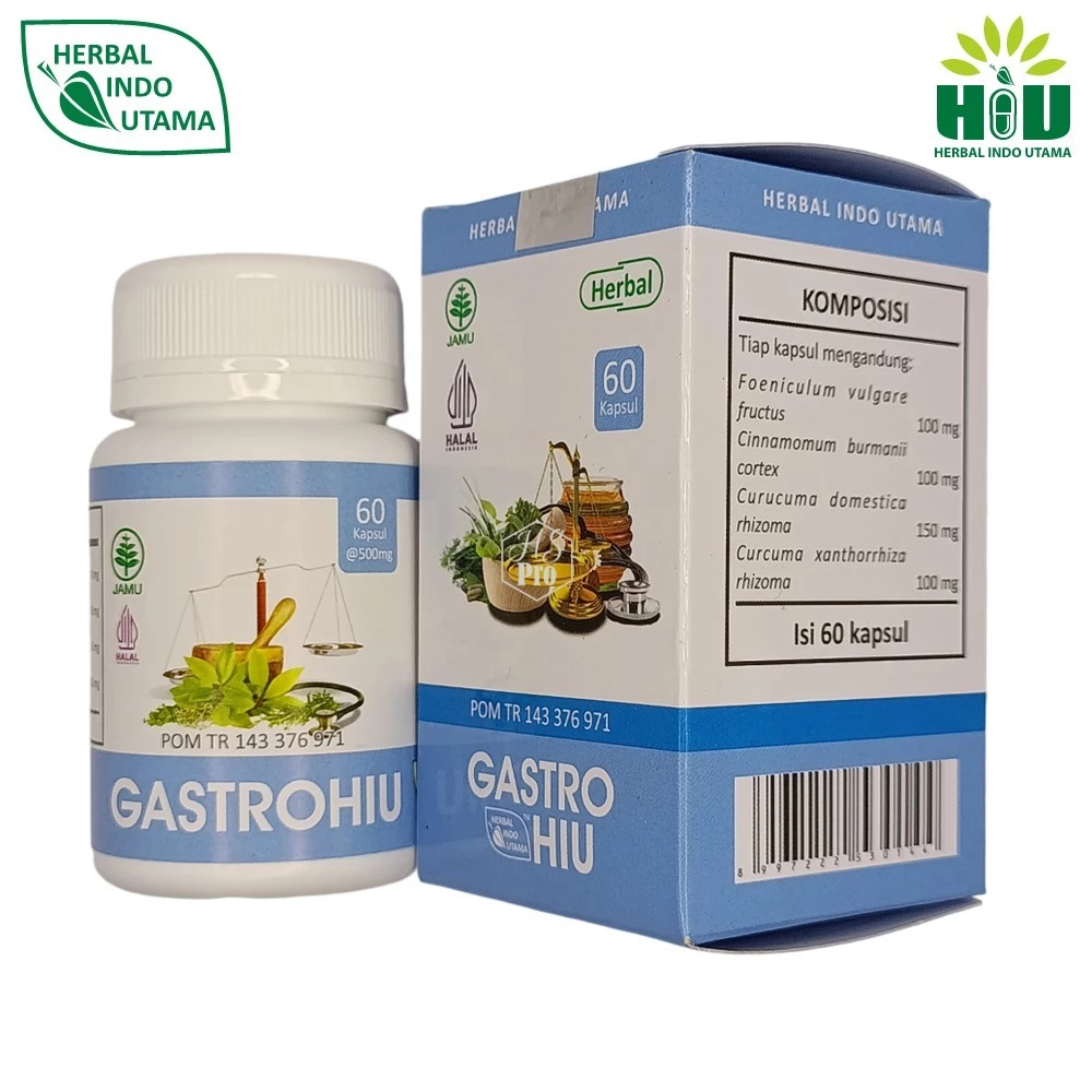 HERBAL INDO UTAMA - Kapsul Gastro HIU - Obat Herbal Maag Masuk Angin Kembung - Obat Maag Ampuh