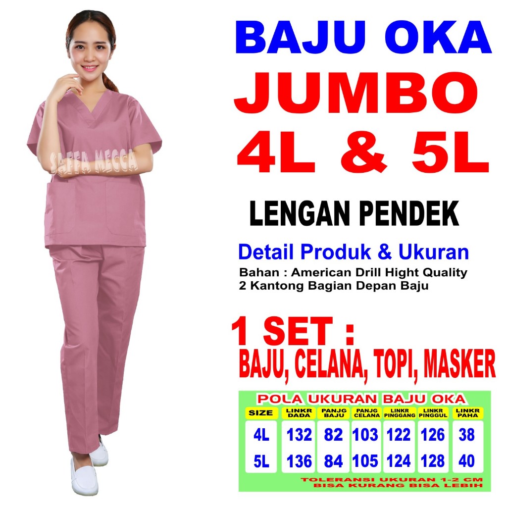 JUMBO Baju OK  Baju OKA  Scrub Perawat 4L dan 5L Lengan Pendek