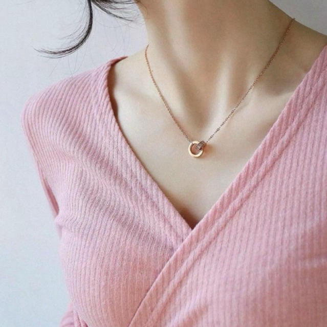 Kalung Titanium Liontin Ring Double Anti Karat