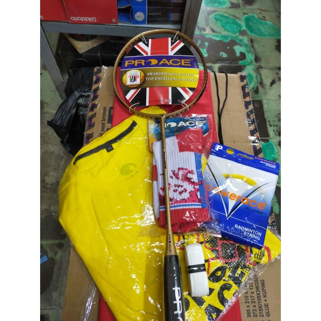 Raket Badminton Pro Ace Seri Titanium Maximum Original Komplit