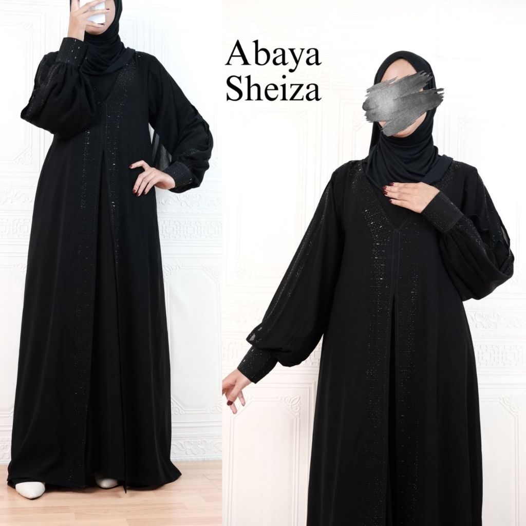 Abaya Sheiza Abaya Hitam Jetblack Gamis Saudi Maxi Dress Party Abays Hitam Kombinasi Mata Kristal Ab
