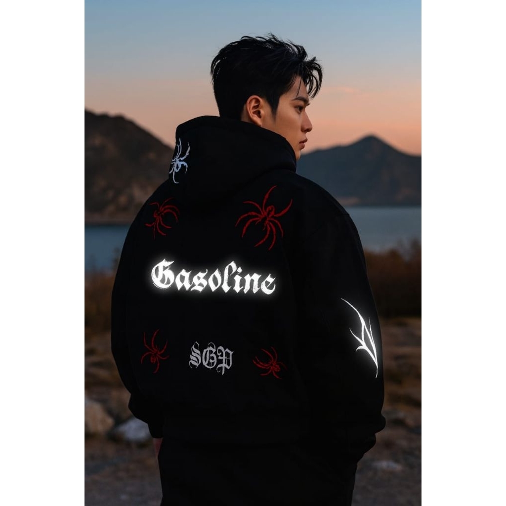 MSTN X SANZZGENGS | Hoodie boxy double Zipper sablon menyala black gasoline Zipper Hoodie pria wanit